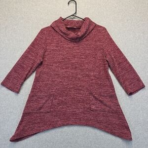 SJS Marled Cowl Neck Tunic Top with Pockets Asymmetrical Hem Medium M